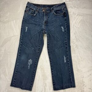Vtg Seven 7 Premium Denim Cropped Mid Jeans Whiskers‎ Distressed Women's Size 16